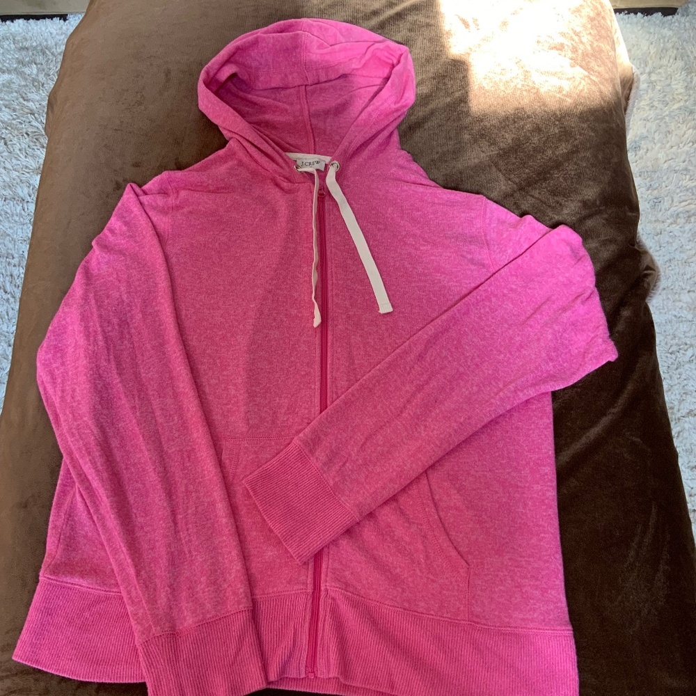 JCrew Pink L Full Zip lightweight Sweatshirt Coastal Cover up Preppy Beach